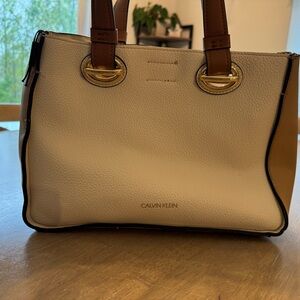 Calvin Klein White and Brown Shoulder Bag
